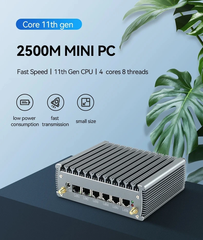 Mini PC industriel 6LAN 1COM avec Inter N100 Core i5 1135G7/I7 1165G7 DDR4 M.2 NVME, prise en charge Win10/11 LINUX, ordinateur sans ventilateur