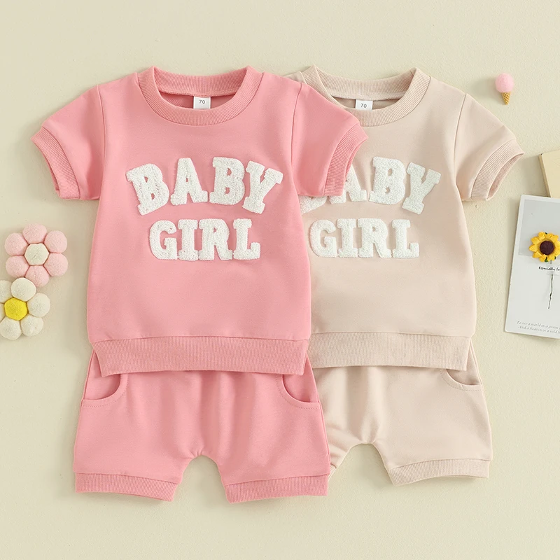 

Summer Baby Girl Clothes Suit Short Sleeve Letter Embroidery T-Shirt Shorts 2Pcs/Sets Toddler Casual Costume Kids Tracksuits