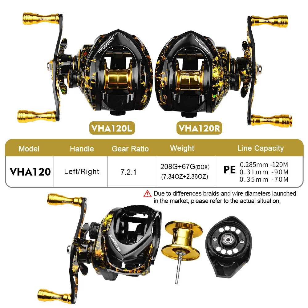 High Speed Baitcast Fishing Reel, Metal Handle, Baitcasting Wheel, Magnetic Brake System Tackle, Max Drag 8kg, 7.2:1, 3 + 1BB