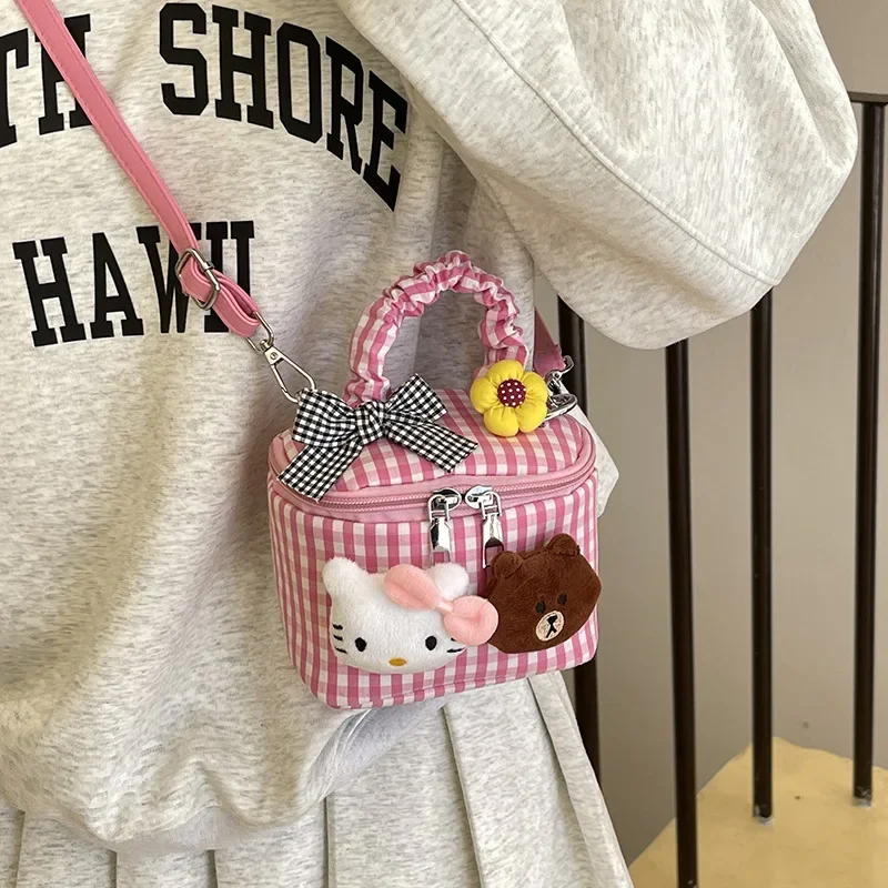 

Hello Kittys Crossbody Bag Box Bags Portable Spring Crossbody Bag Fresh Anime Figure Accessories Storage Bag Kawaii Cartoon