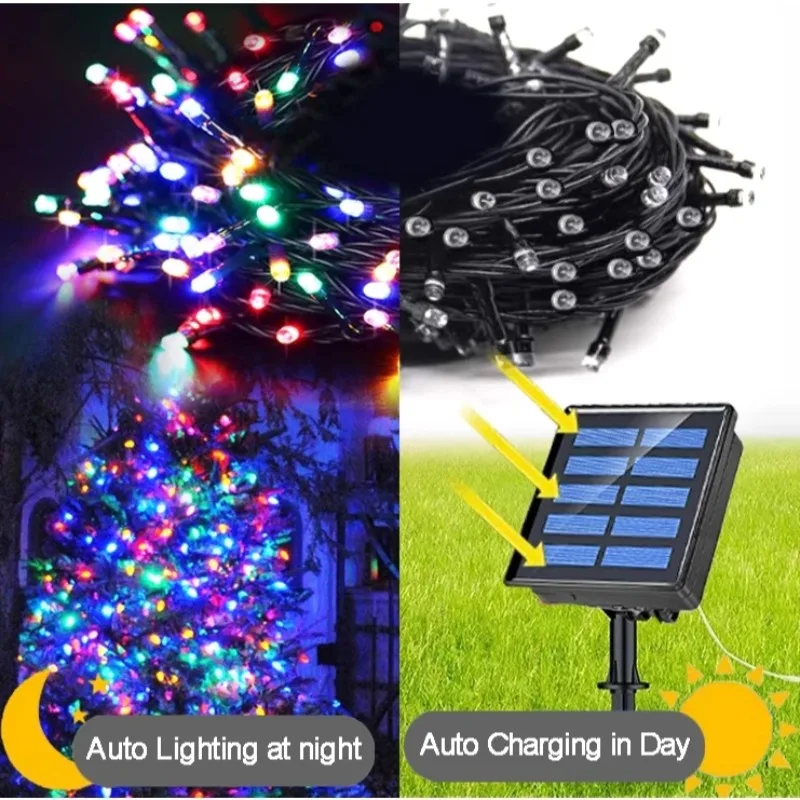 Solar String Lights Outdoor Waterproof Fairy Lights String 8 Mode for Home Gardens Wedding Party Outdoor Tree Decorations