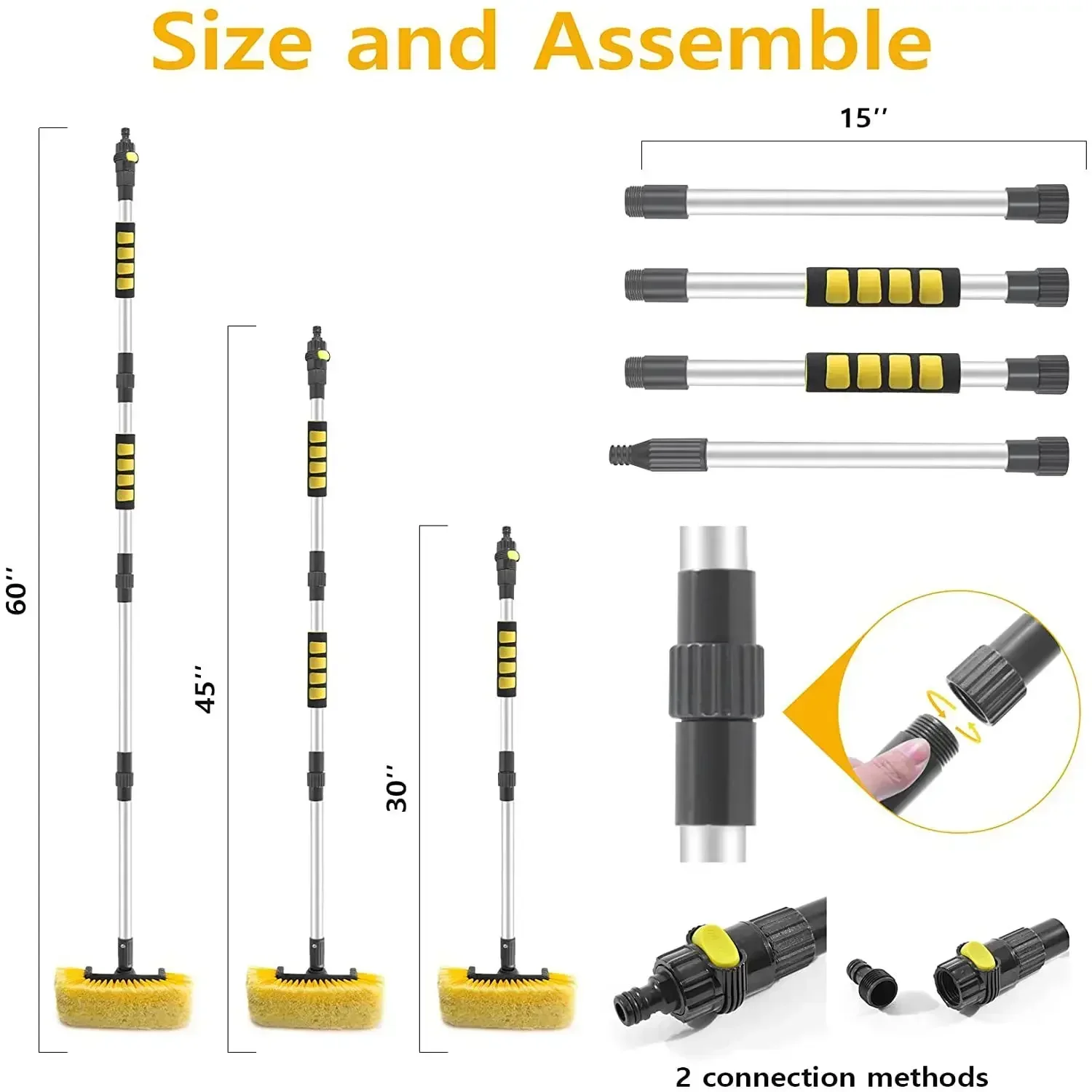 Telescopic Long Rod Car Washing Mop, Window Glass Cleaner, Wipe Water Spray Brush, Maintenance Car Cleaning Tool, Auto Accessory