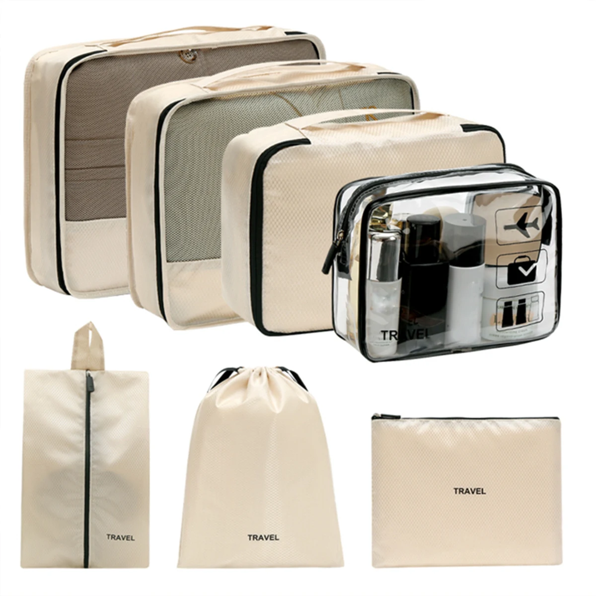 

Дорожный набор Lingge из 7 предметов, дорожная сумка для хранения, водонепроницаемая сумка для мытья и макияжа из ПВХ, одежда, обувь, нижнее белье, чемодан