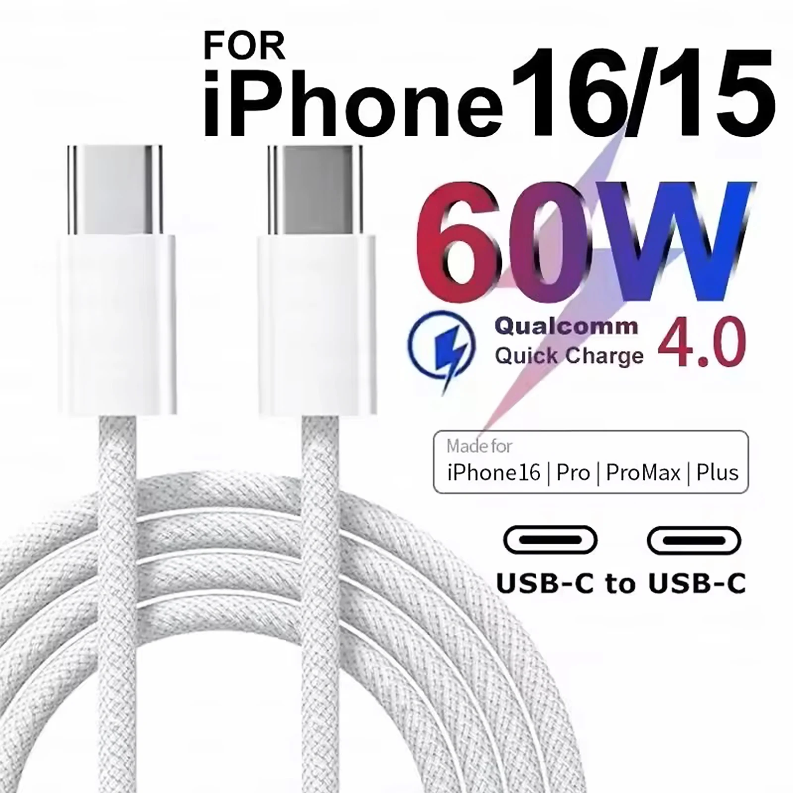 

PD 60W Fast Charger 6A USB C to Type C Cable For Apple iPhone 15/16 Pro MAX Quick Charging For Samsung S25 Xiaomi 15 Ultra Cable