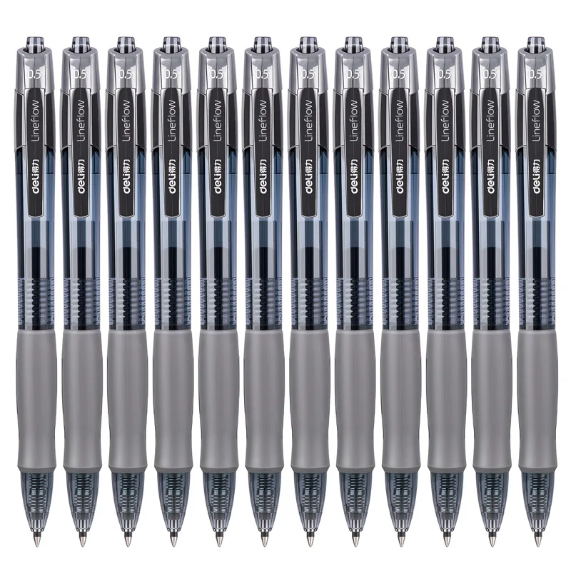 12Pcs Set deli Ballpen Retractable Gel Pens Black Blue Ink 0.5mm Ballpoint Replaceable Refills Office School Supplies Stationery