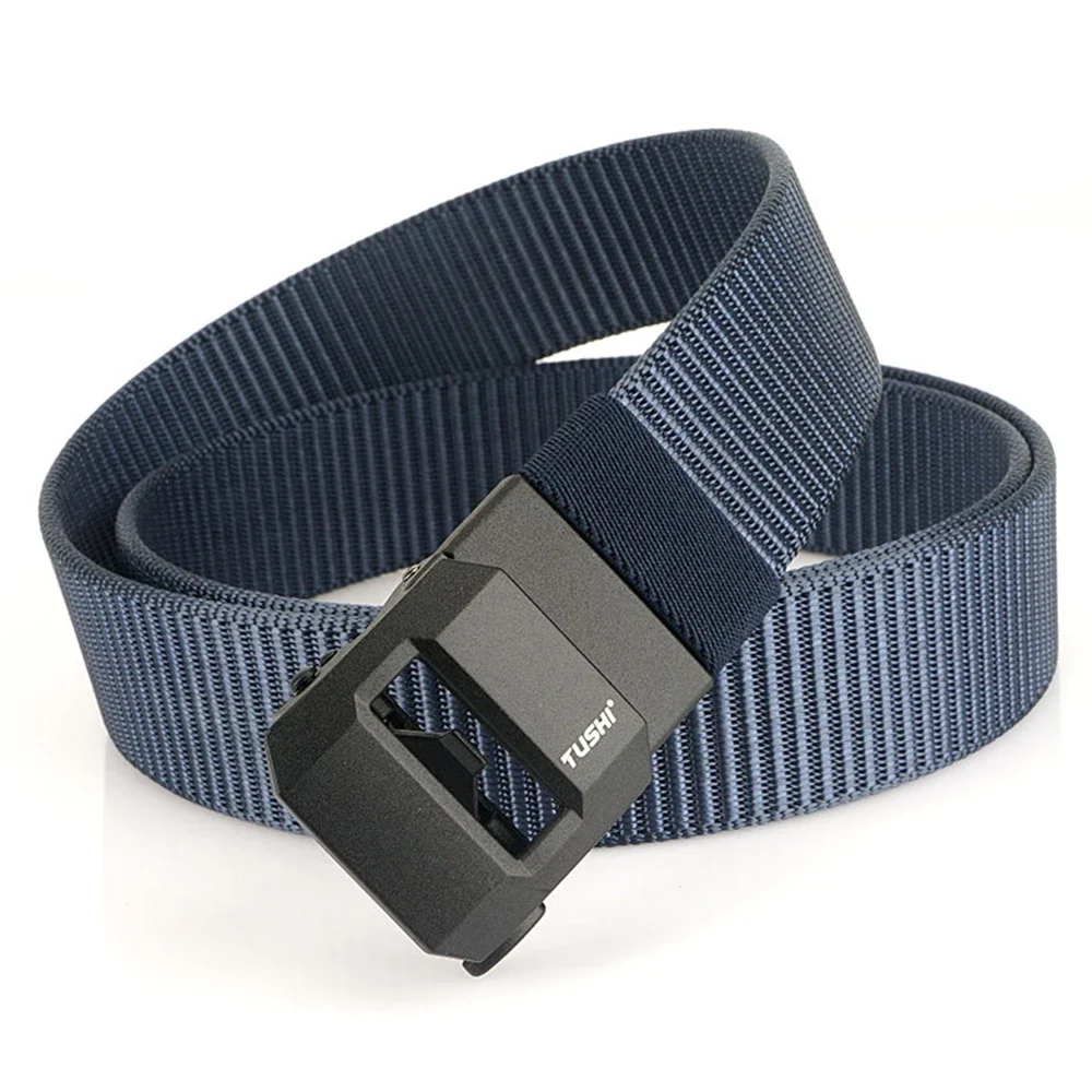 TUSHI Brand Classic High-End Elongated Thickened Men's Tactical Nylon Waist Belt Toothless Smooth Automatic Buckle Canvas Nylon