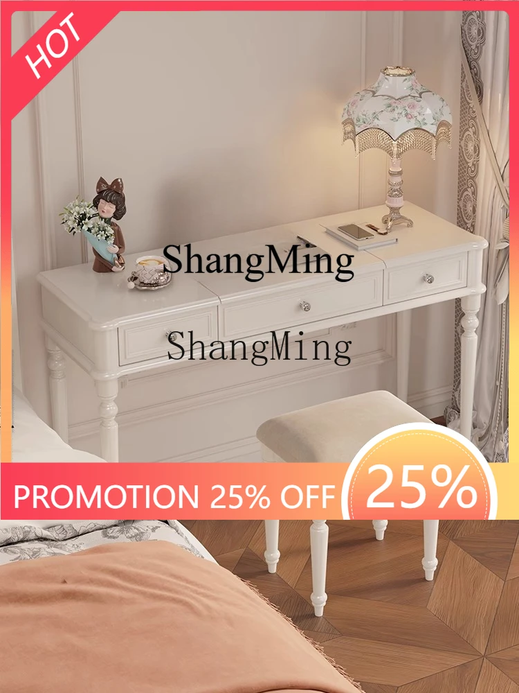 FG good-looking  solid wood dresser clamshell mirror bedroom premium cream style makeup table desk