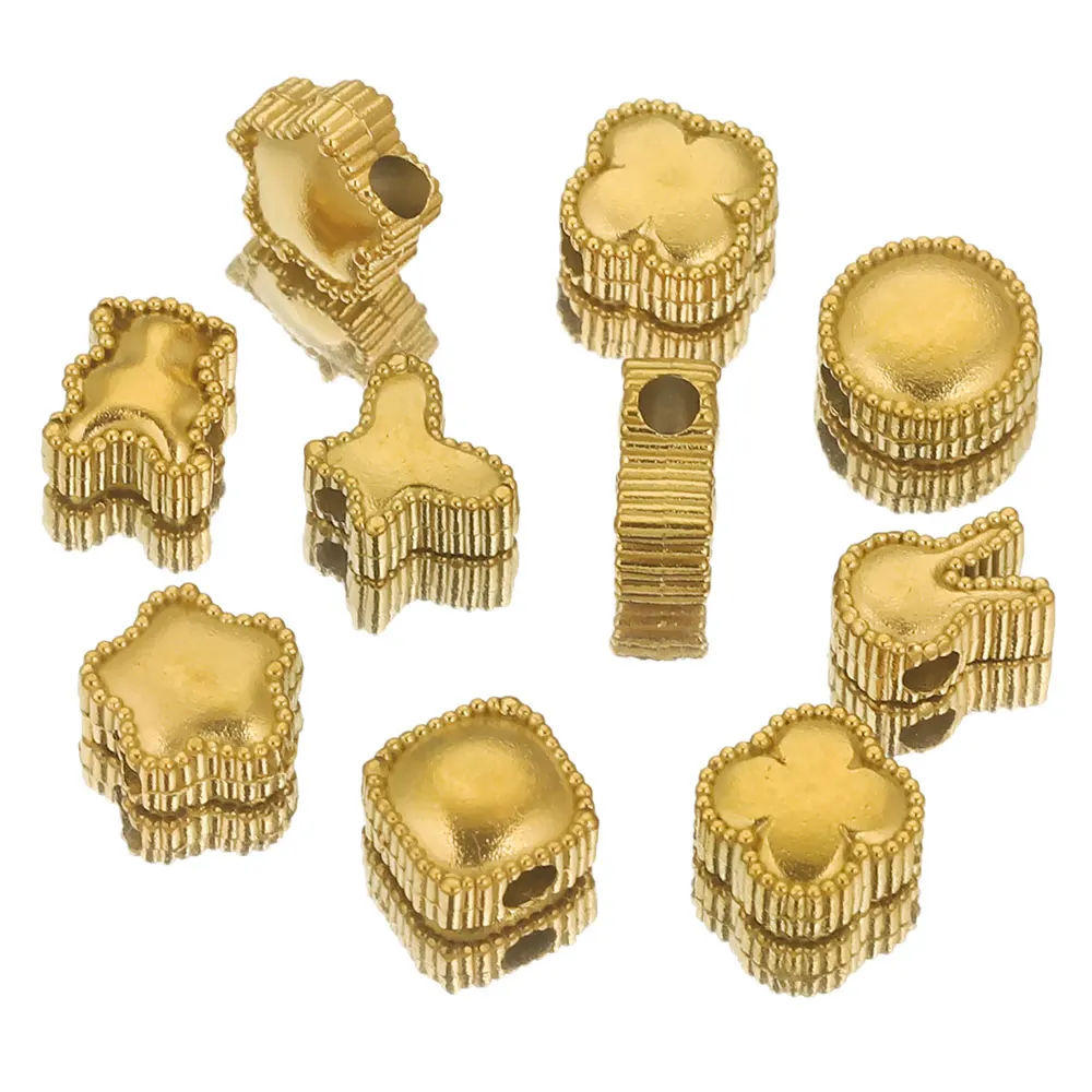 10PCS Stainless Steel Round Butterfly Flower Charm Spacer Beads PVD Gold Plated Metal Necklace Bracelet Jewelry Making Wholesale - Image 4