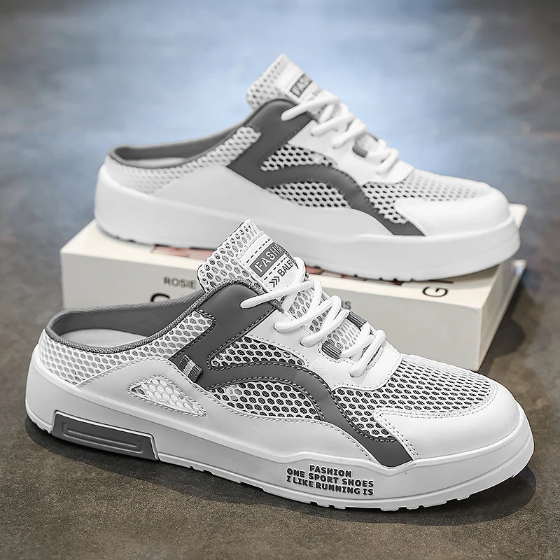 

HKDQ Men's Half Shoes Men Slip-on Shoes Summer Breathable Mesh Casual Shoes For Men Slippers Lightweight Comfortable Sneakers