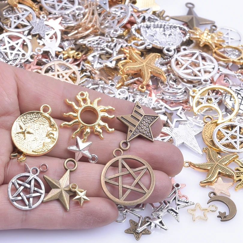 50pcs Fashion Vintage Mix Metal Charms Pentagram Cross Flower Animal Charms Pendant For Jewelry Making Supplies DIY Accessories