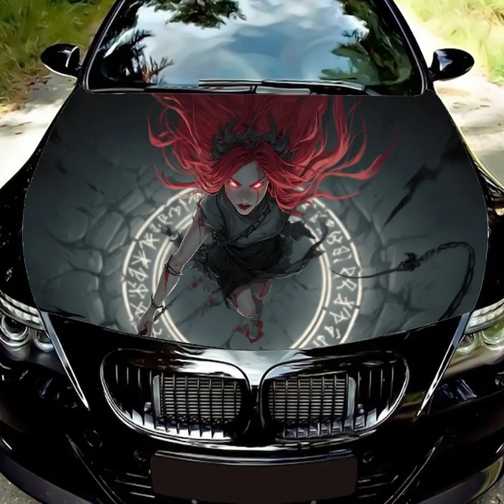 

Black-dressed long-haired witch car hood stickers, waterproof self-adhesive, scratch resistant, easy to stick, durable car PVC s