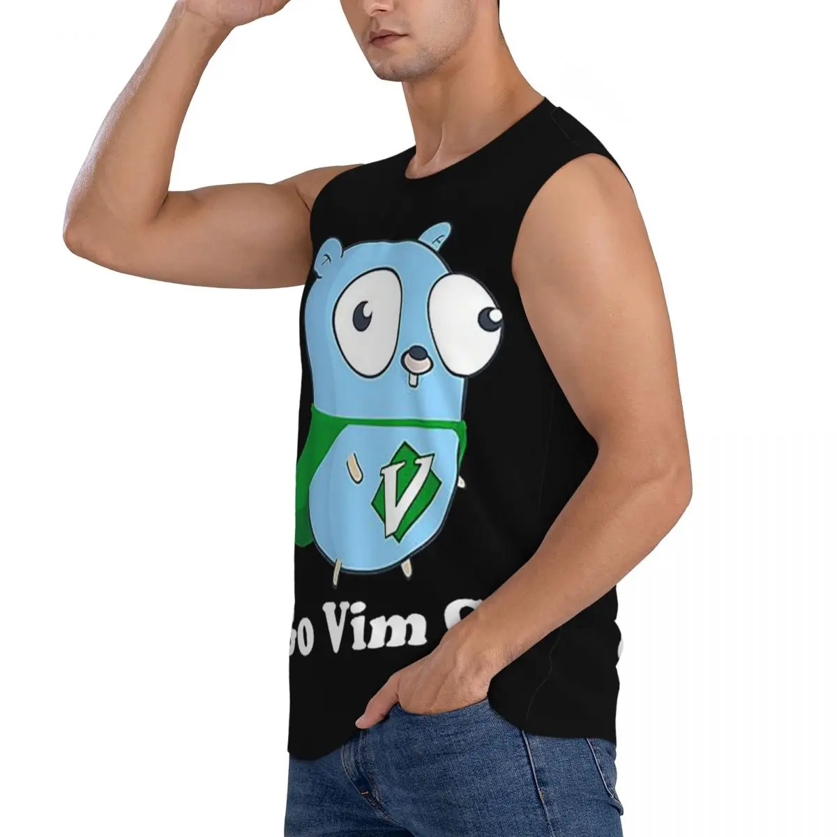 The Go Gopher Golang Vim Go Men Sleeveless Tank Tops Quick Dry Breathable Gym Fitness Running Summer Casual Sport Vest