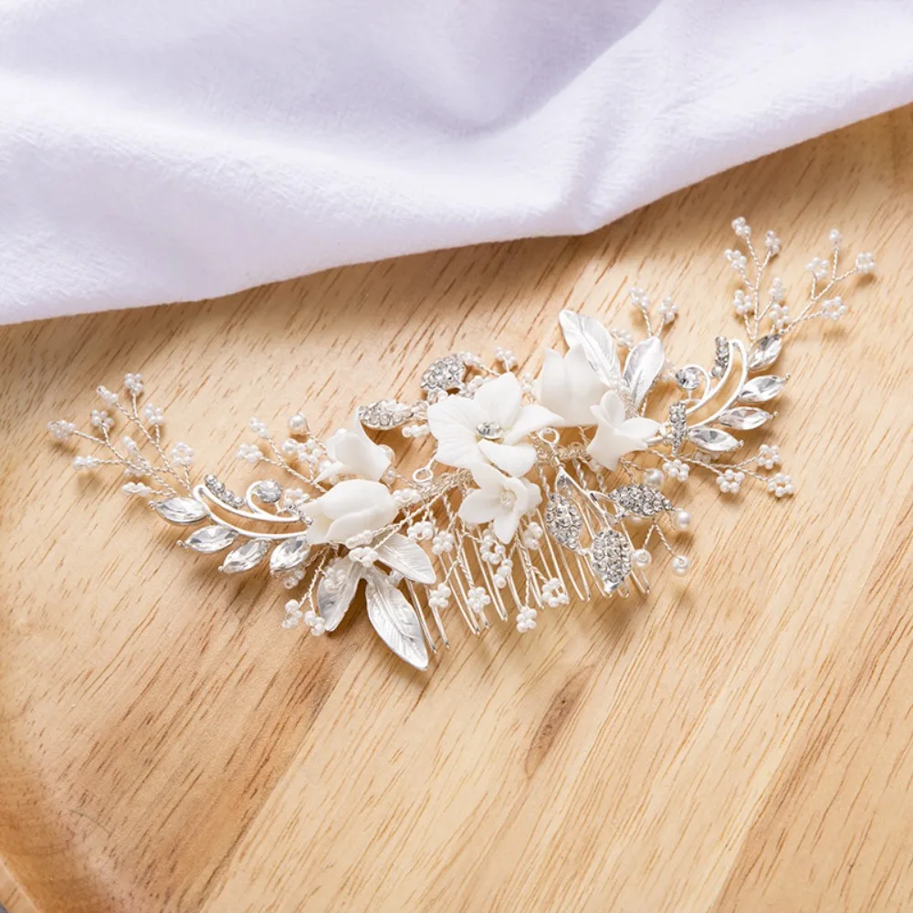 Handgemachte Blumen Hochzeit Haarkamm Clip für Braut Strass Braut Haar Kamm Haarschmuck für Bräute Novia Accesorios