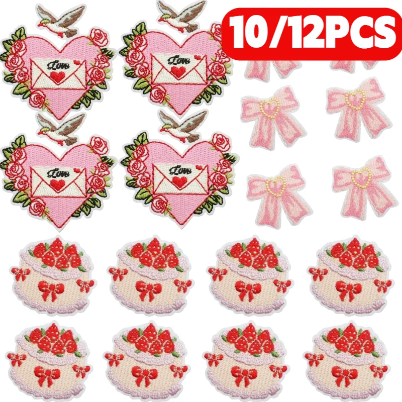 

10/12pcs Wholesale Kawaii Bow Bear Embroidery Patches, Pink Love Letter Heart Iron on Appliques for T-Shirt Jeans DIY