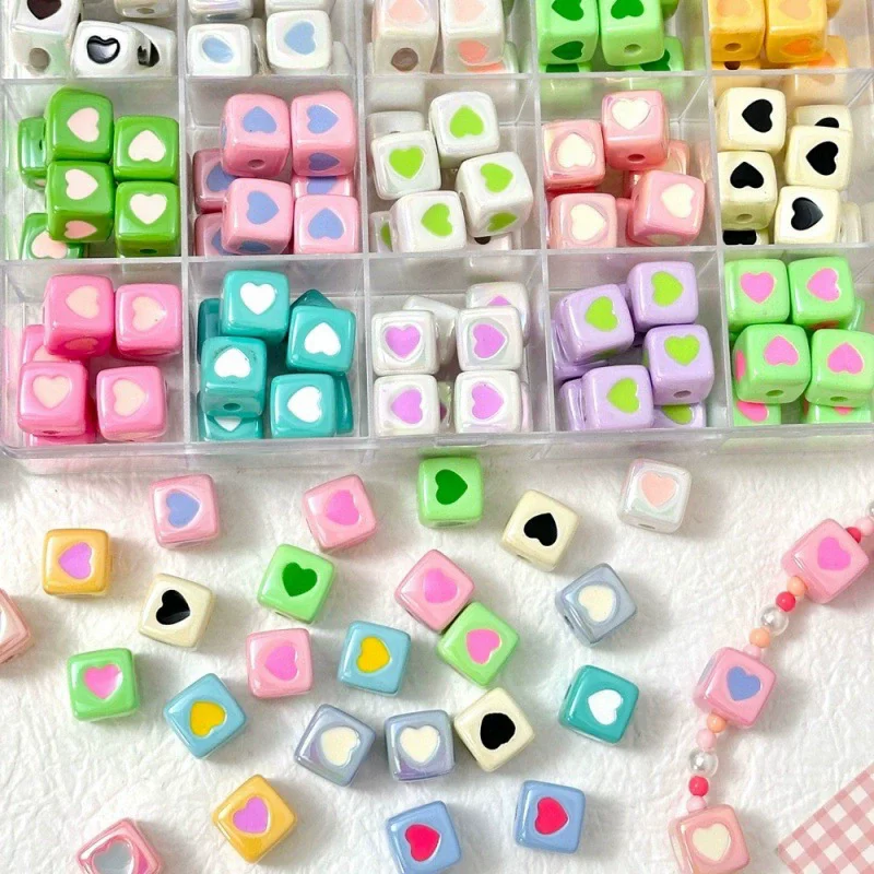 12mm Candy Color UV Plated Colorful Love Square Beads DIY Handmade Loose Beads Bracelet Necklace Pen Material Accessories
