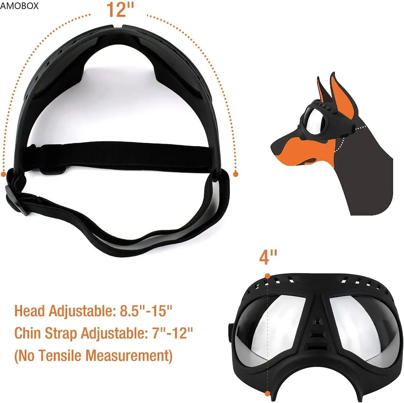 AMOBOX-Dog Goggles, Large Breed, Anti-UV, Transparent Dog Sunglasses, Windproof, Anti-Dust, Antifog, New Pet Mask