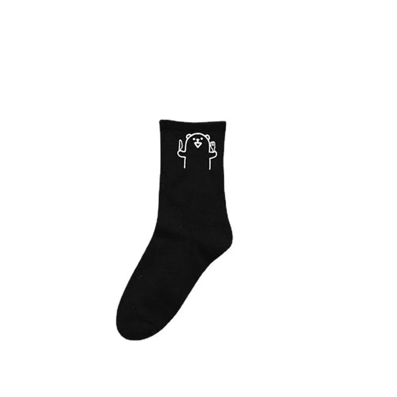 Black and White Tube Socks All-Match and Cute Cartoon Solid Color