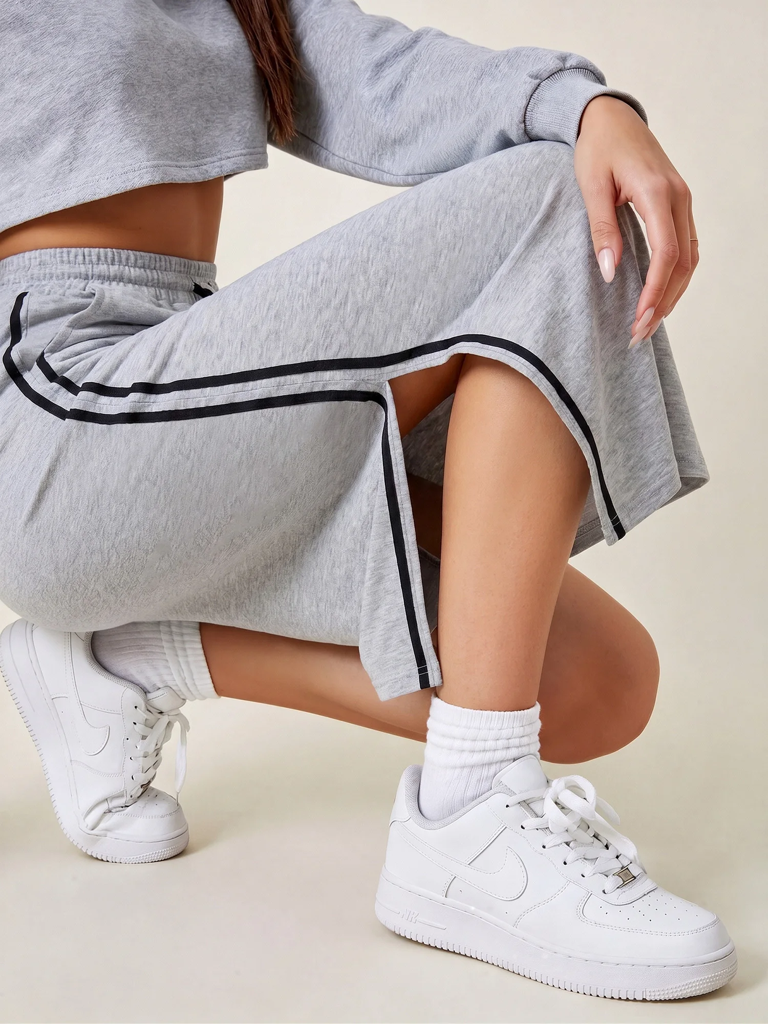 Relax Sport Long Skirt, Side Split Hem, Vacation Excursion & Urban Holiday Daily Outfit
