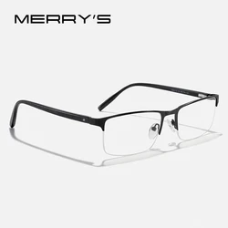 MERRYS DESIGN Titanium Alloy Glasses Frame For Men Women Square Half Frame Acetate Legs Myopia Prescription Eyeglasses S2612