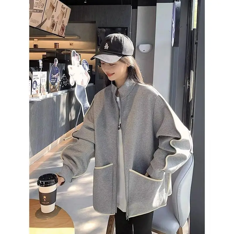 Felpe da donna Autunno Estetico Interessante Decorato Overfit aderente con cerniera in pile Abiti dal design causale in stile americano