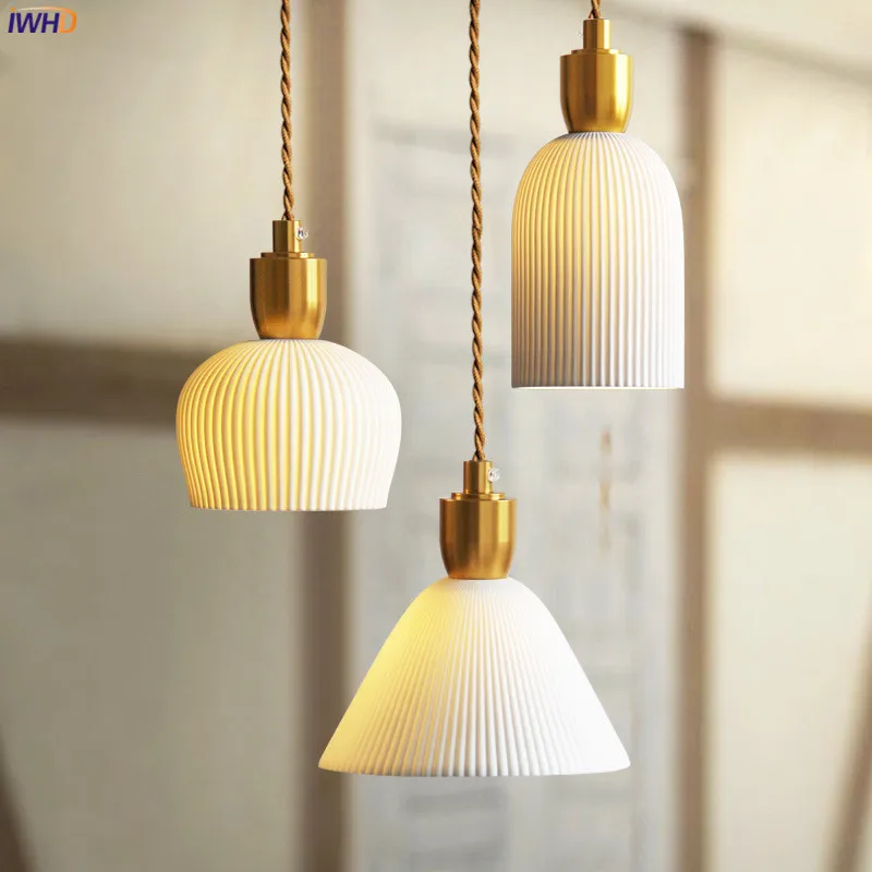 

IWHD Small Ceramic LED Pendant Lamp Japanese Style Beside Bedroom Dinning Living Room Light Nordic Modern Hanglamp Home Decor