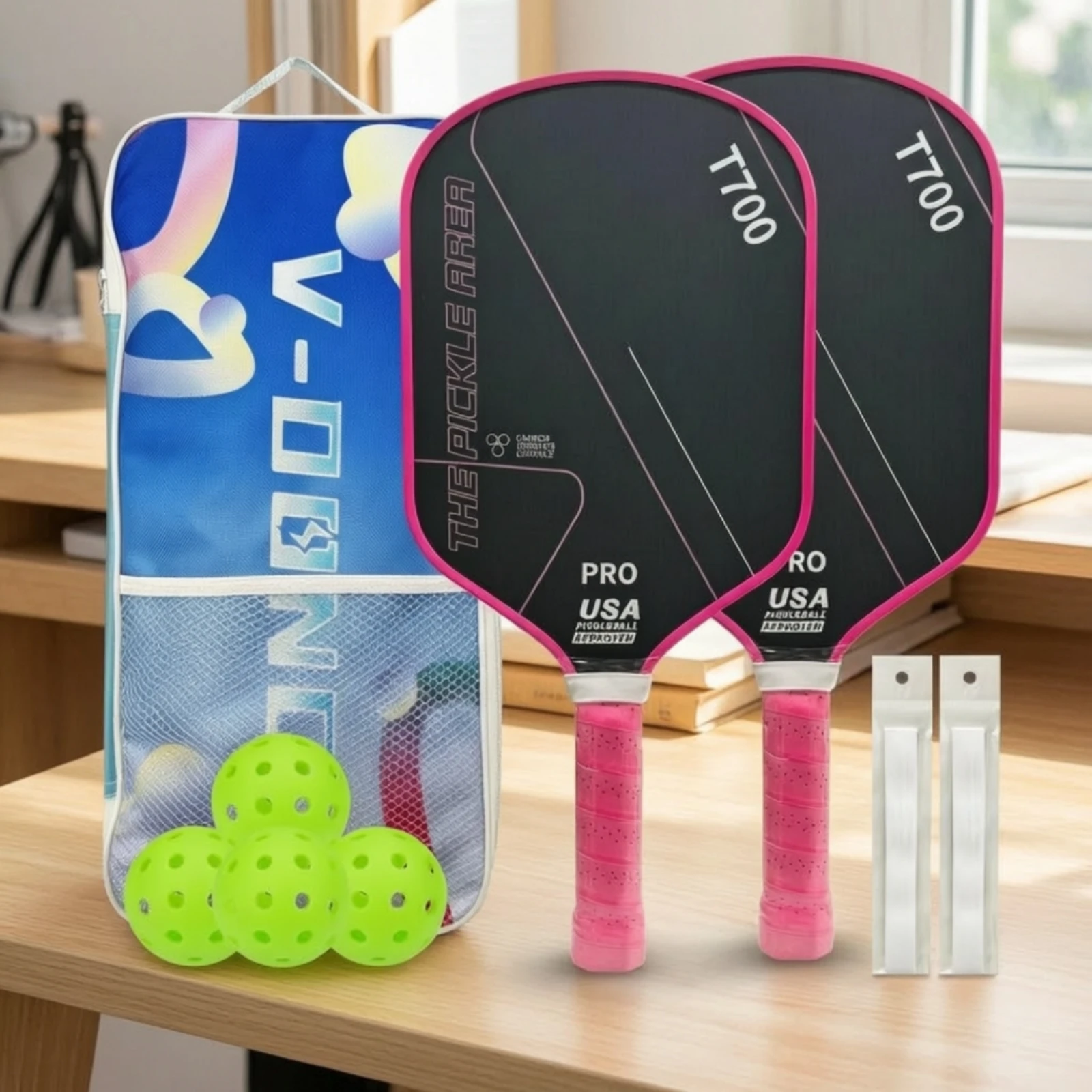 t700-carbon-pickleball-paddle-set-includes-border-guards-pickleball-set-2-paddles-4-balls-enhanced-rotation-lightweight