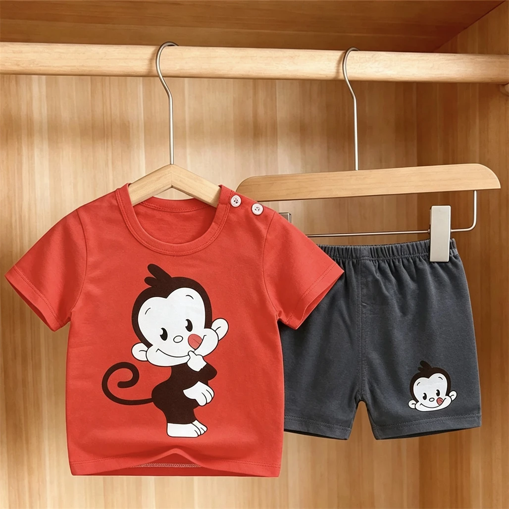 New Children Short-sleeved Tracksuits Lovely Tees Loose Shorts Crewneck T-shirt +Shorts Casual Sports Costume Baby Clothing