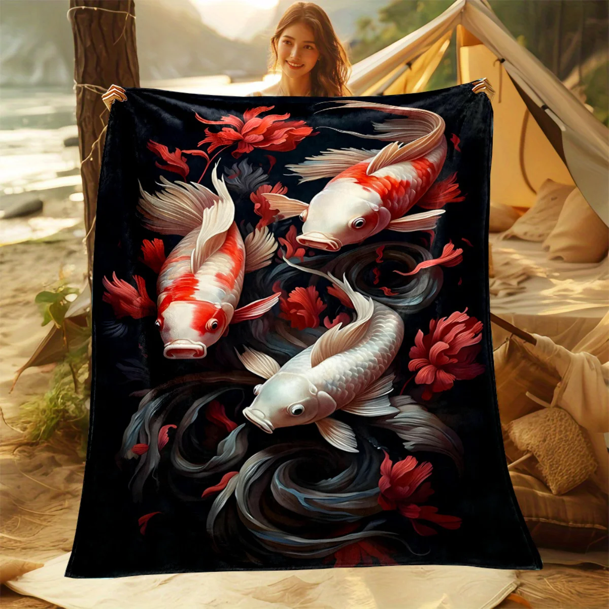 

Этот яркий фланелевой одеяло с рисунком рыбы кои идеально подходит для диванов, кроватей, офисов, путешествий, кемпинга и рождественского подарка для