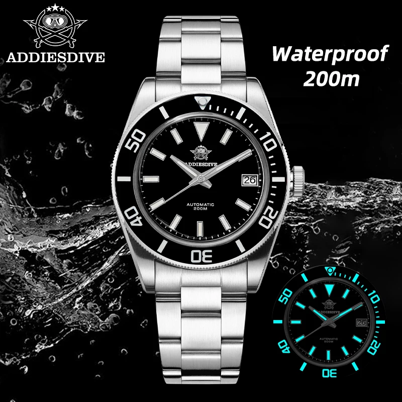 ADDIESDIVE 39 mm Taucheruhr, japanisches NH35A-Automatikwerk, Saphirglas, Keramiklünette, 200 m wasserdicht, für Herren, Neu AD2084