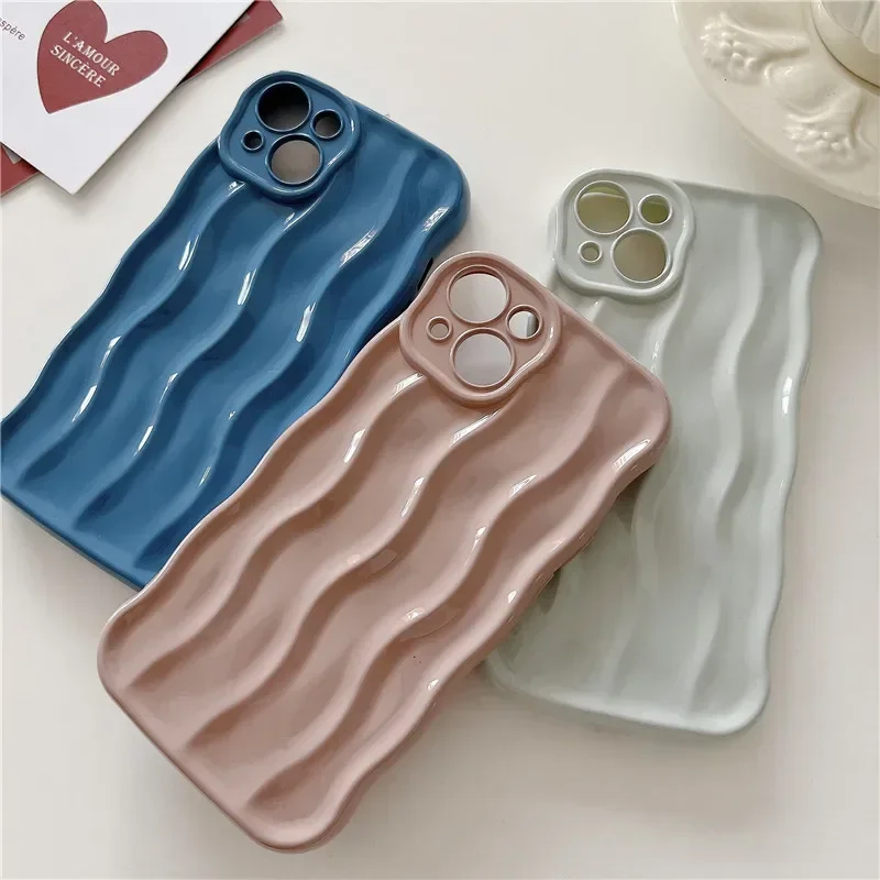 Luxury 3D Wave Pattern Silicone Phone Case For iPhone 15 14 13 12 11 Pro Max Water Ripple Soft TPU Shockproof Back Cover images - 6