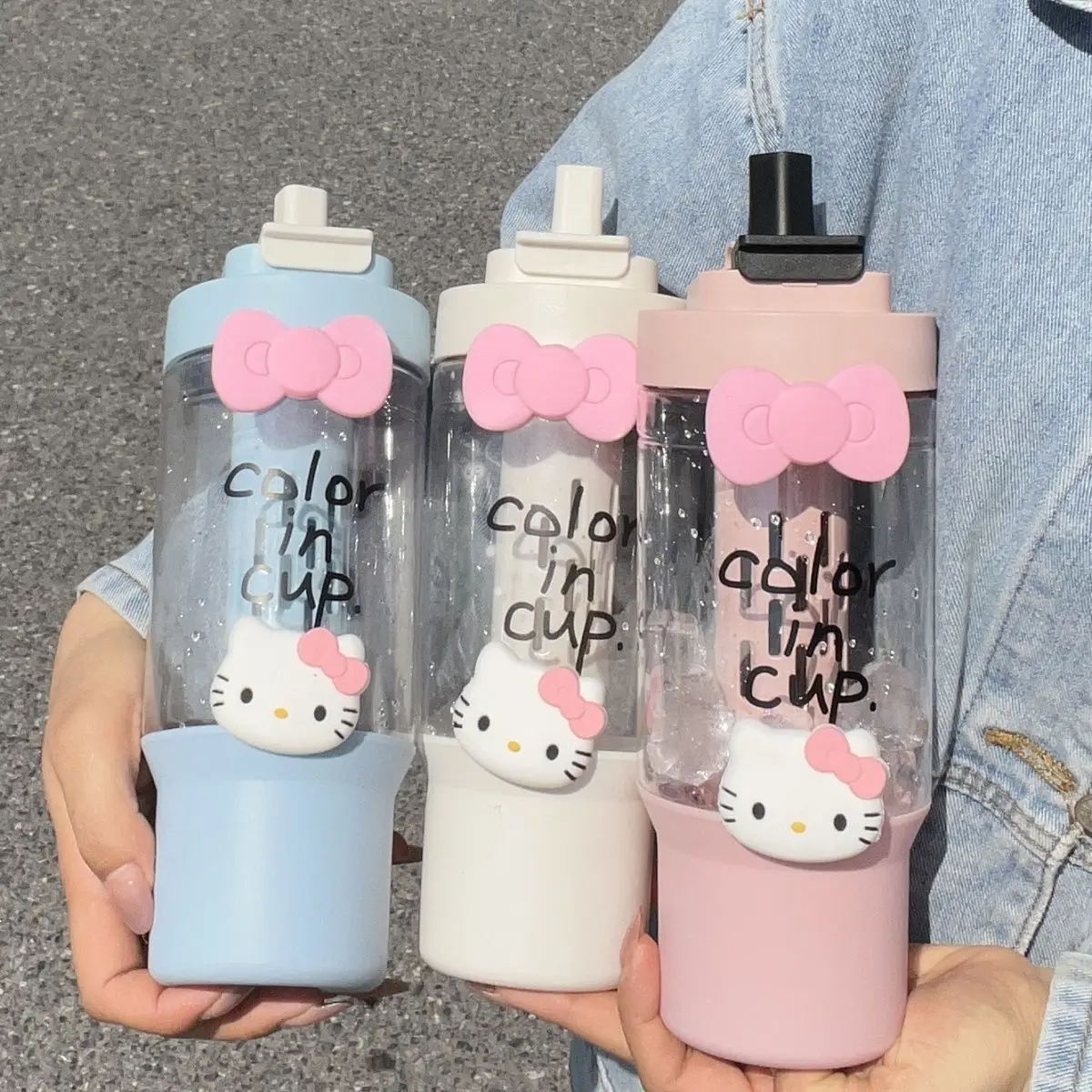 New 800Ml Sanrioed Hellokittyed Cute Summer Plastic Water Cup Tea and Water Separation Portable Large-Capacity Cup for Students