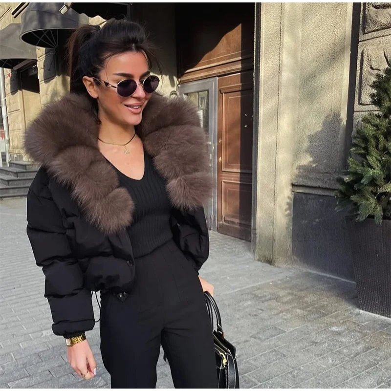 Warm Fur Collar Cotton Coats Women's Green Lapel Zipper Full Sleeve Padded Jacket Overcoat 2026 Winter New Lady Loose Streetwear