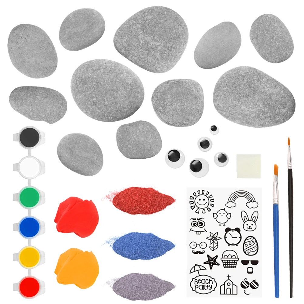 1 set Painted Stones Set Multicolor DIY Kit Natural Polishing Pebbles Rocks Kids Art Craft Creativity Toy Educational Fun