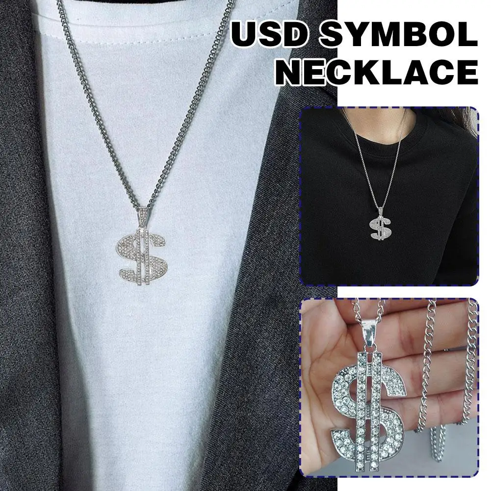 Hip Hop Rapper Logo Pendant Necklace Trend Thick Dollar Personality Alloy Diamond Hipster Fashion Symbol Punk Pendant Male Q5V7