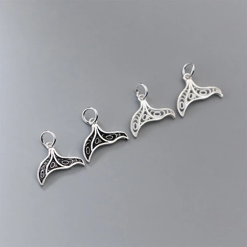 

1pc/lot 925 Sterling Silver Hollow Out Mermaid Tails Jewelry Charms Necklace Earrings Silver Pendants Danglers DIY Accessories