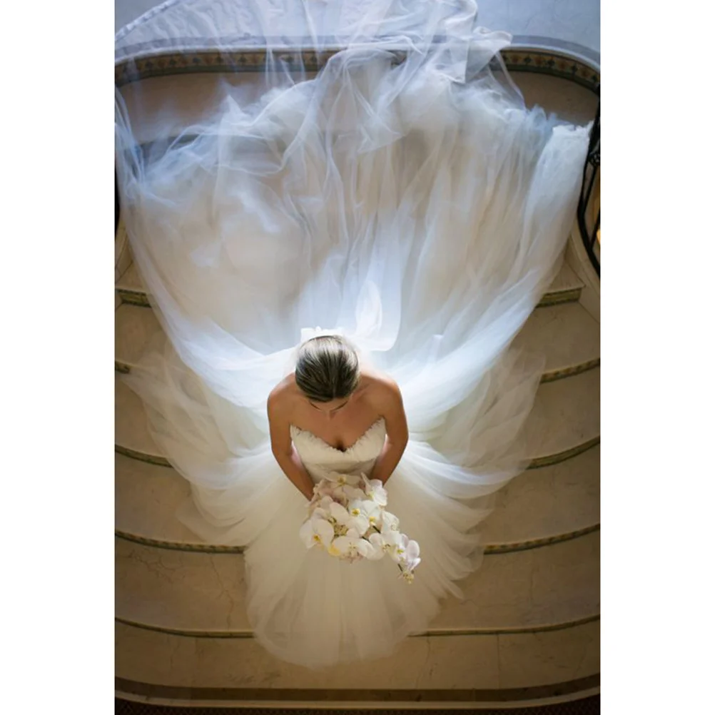 Long voile de mariage en tulle monocouche, voile de sol cathédrale chapelle avec peigne latéral pour cheveux pour mariée (blanc)