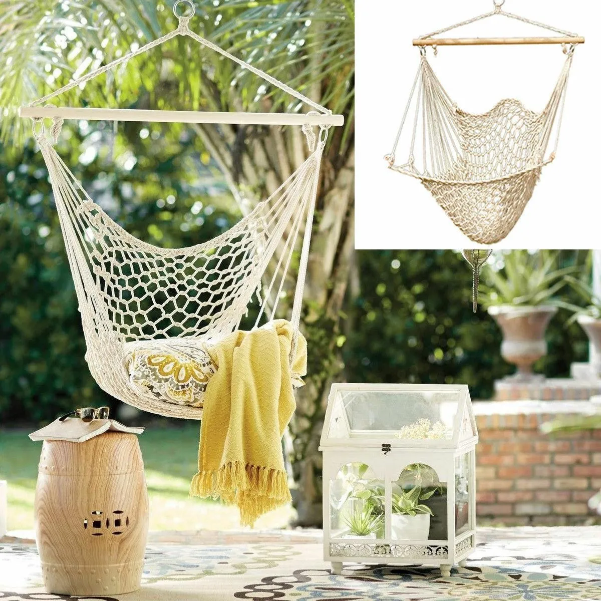 

Cotton Rope Hammock Swing Camping Hanging Chair Seat Tree Wooden Outdoor Patio