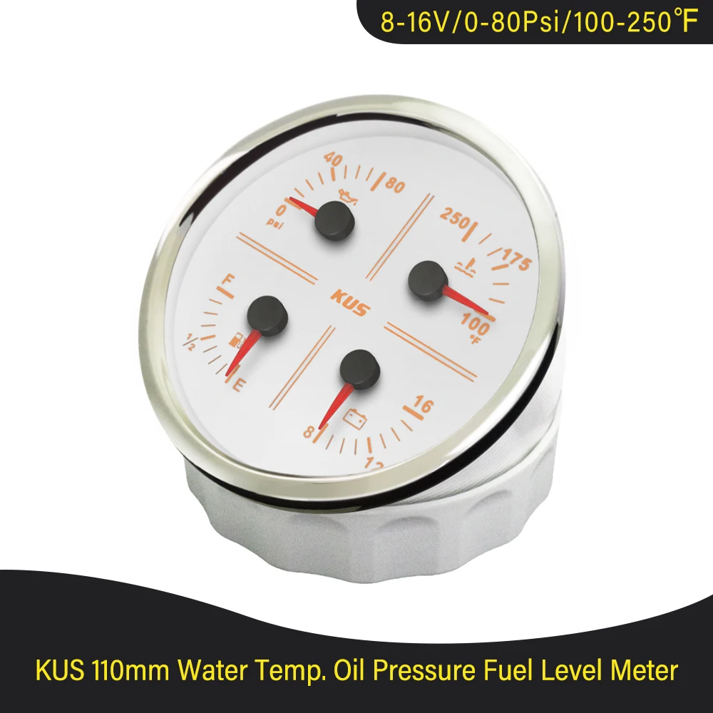 KUS Multifunctional Gauge Tachometer Fuel Level 12V Voltmeter Oil Pressure Water Temp Gauge 110mm for Car Boat Truck