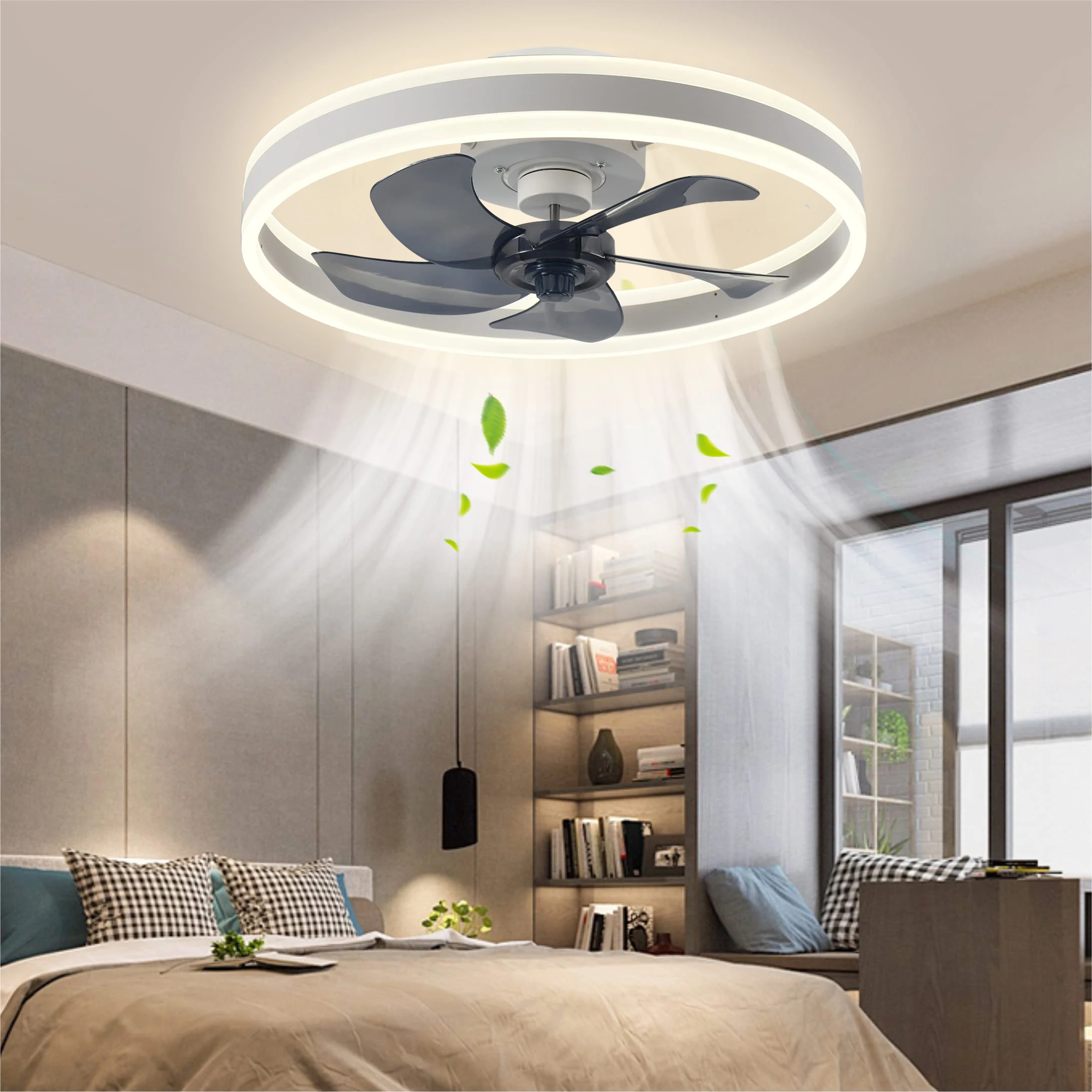 

LED Ceiling Fan Bedroom Indoor Decor Low Profile Ceiling Fan With Light And Control Living Room Restaurant LED ceiling lamp fan