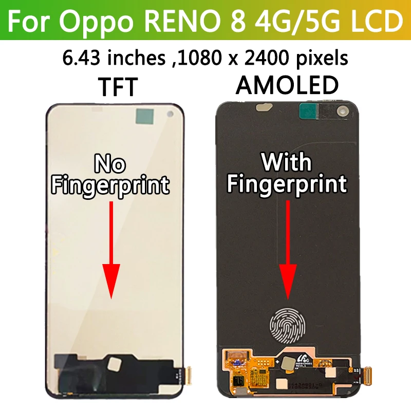 6.4 “Ori/TFT Para Oppo Reno8 4G CPH2457 Display LCD Touch Screen Digitador Assembléia Para Oppo Reno 8 CPH2359 Display