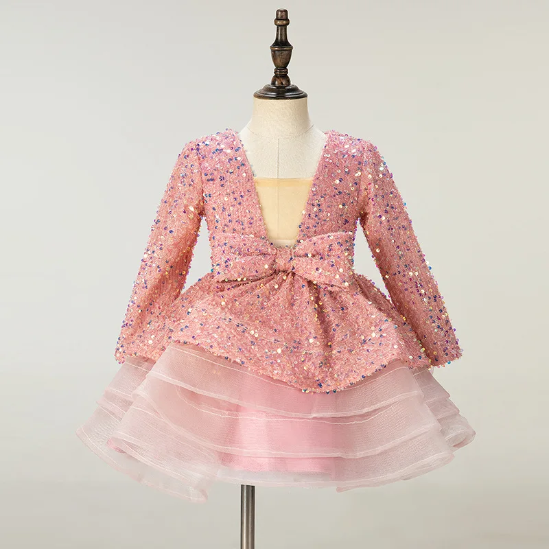 Robe de Soirée Courte en Velours Blanc et Rose pour Fille, Tenue Élégante de Luxe à Paillettes pour Enfant