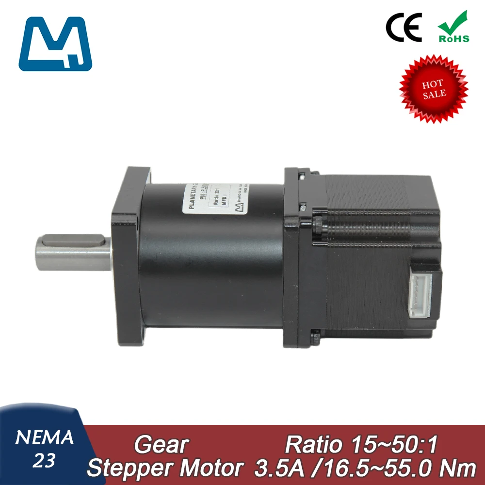 

Nema23 Planetary Gearbox Ratio 20:1 Keyway Shaft 57 Stepper Motor 54mm Body Lenght 3.5A 1.1Nm