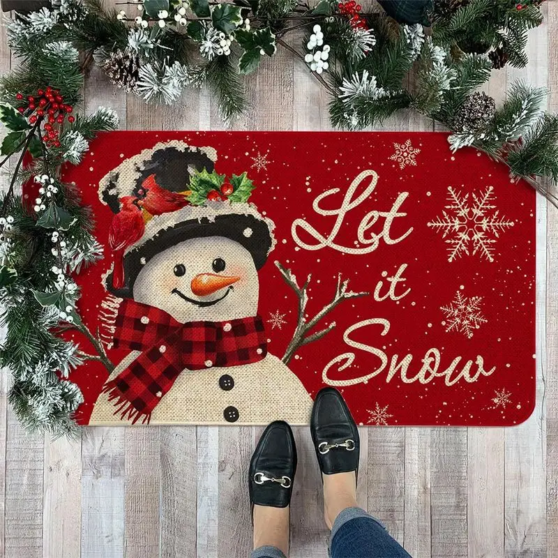 VIKAMA Christmas Doormat Three Gnomes Buffalo Plaid Welcome Print Decorative Rug For Entryway Hallway Living Room Decor