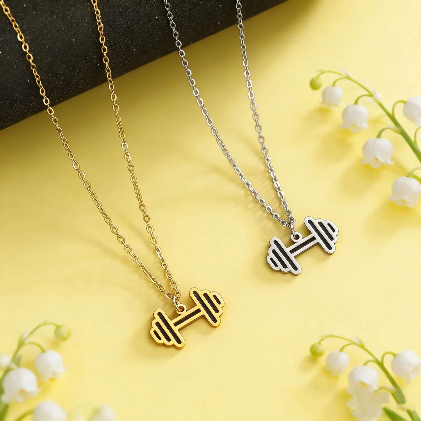 Herzschlag-Hantel-Anhänger Halsketten für Frauen Edelstahl Fitness-Schmuck Halsketten Geburtstagsgeschenk