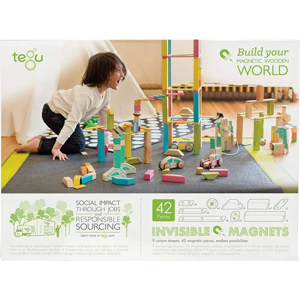 42-Piece Tegu Magnetic Wood Block Set, Tints, Suitable for Ages 1 to 99
