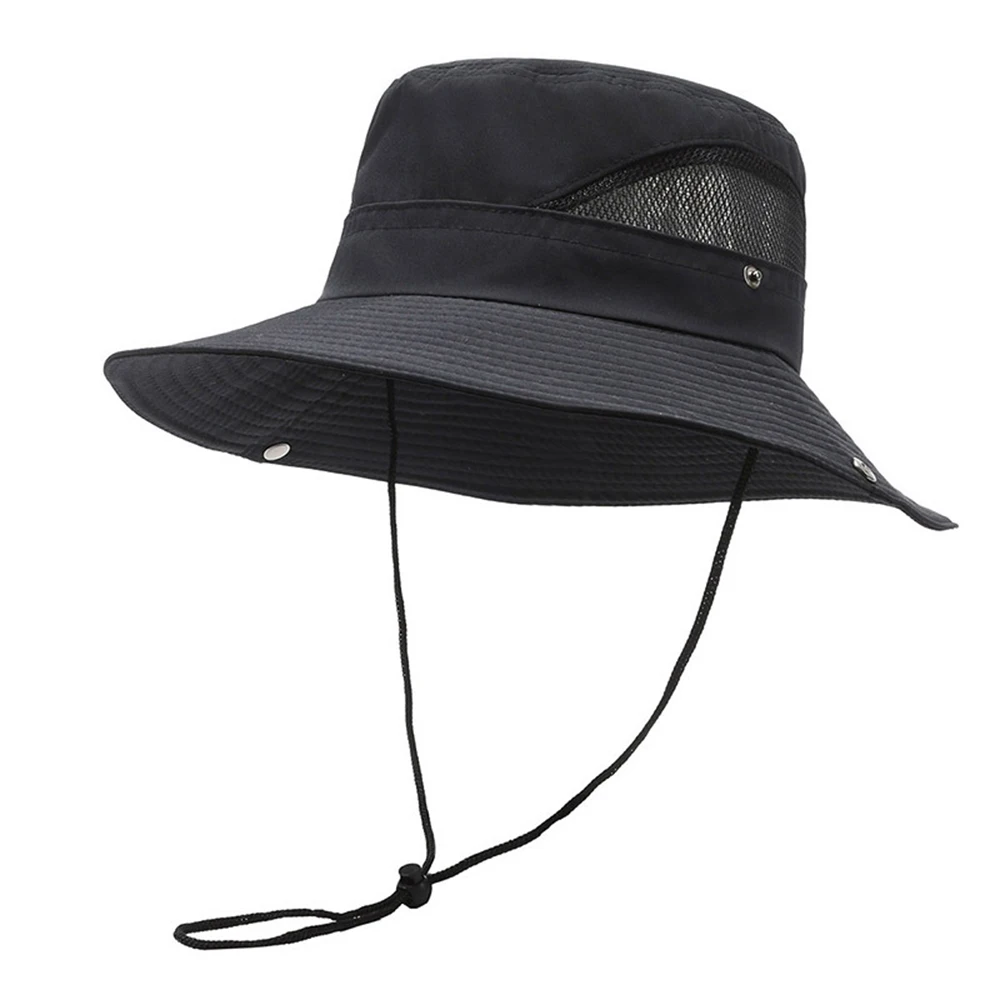 Summer Men Bucket Hat Outdoor UV Protection Wide Brim Panama Safari Hunting Hiking Casual Sun Cap Beach Sunscreen Fisherman Hat