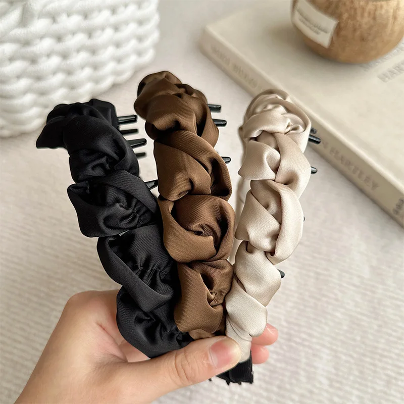 Korean Style Satin Headband Trendy Bubble Headband With Anti Slip Teeth For Women Girls Daily Trendy Hair Accessories 1pc - Detail 1