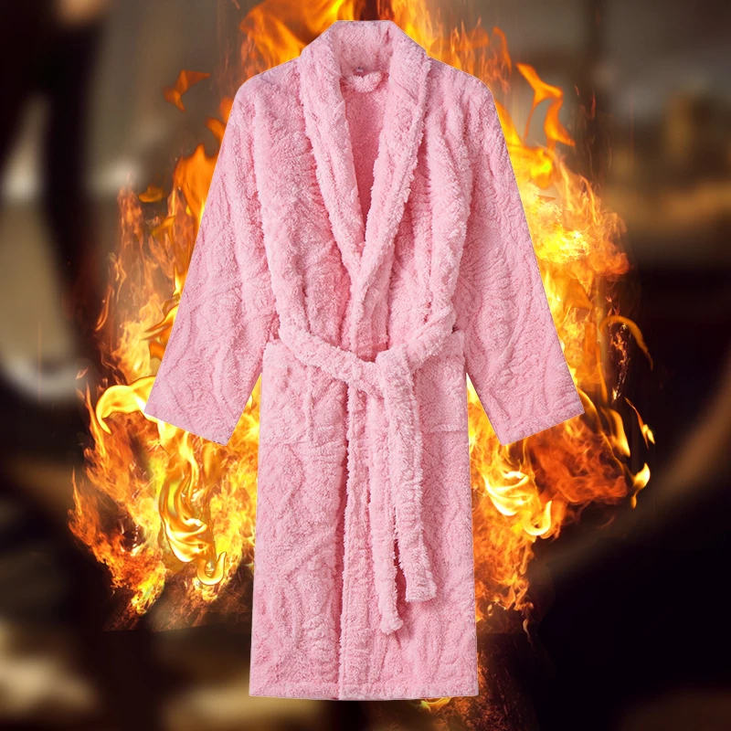 Men's Coral Velvet Bathrobe Fleece Thickened Flannel Sleepwear Long Thermal Pajamas Cosy Nightwear for Autumn Winter
