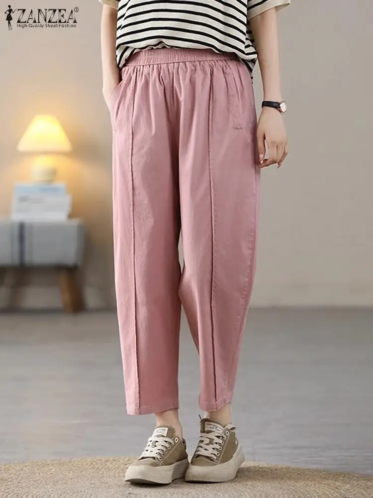 

Oversize Turnip Women Summer Trousers 2024 ZANZEA Fashion Wide Leg Pants Female Casual Elastic Waist Long Pantalon Solid Palazzo