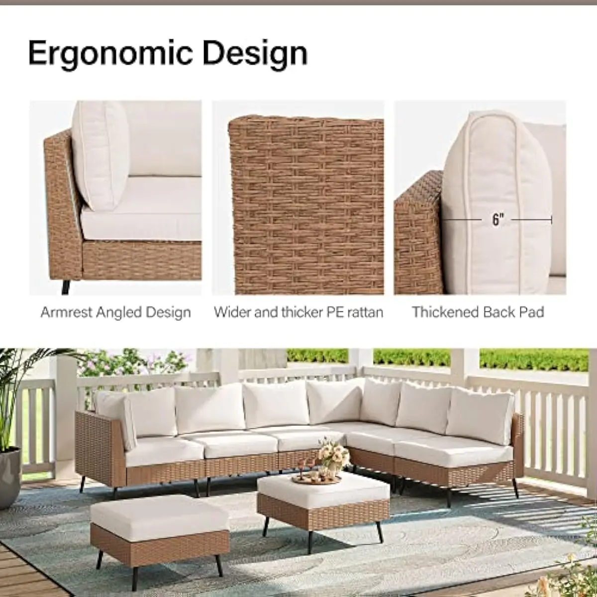 Modern 8-Piece Modular Outdoor Sectional with PE Rattan Frame Thick Olefin Cushions Galvanized Steel Structure Adjustable Feet W